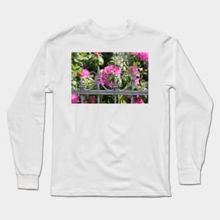 Decorated garden fence with pink flowering rhododendron, Bremen, Germany Long Sleeve T-Shirt